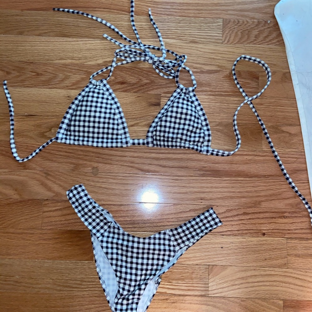 Montce black and white gingham cheeky bikini